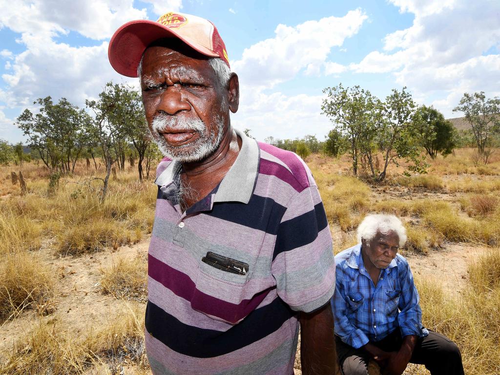 Waanyi traditional owners Barry Dick and Henry Aplin at Lawn Hill which is still part owned by a mining company. Picture: Brian Cassey.