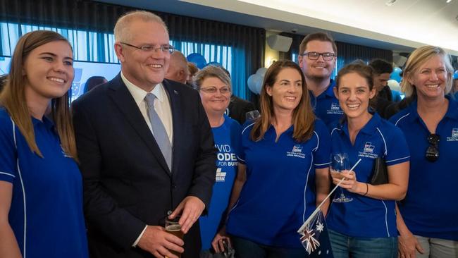 Brittany Higgins pictured with former Prime Minister Scott Morrison during campaigning for the 2019 federal election in Perth. It was a time Ms Higgins said she felt pressured to go to Western Australia or risk losing her job with the senator. Image supplied by WA Supreme Court.