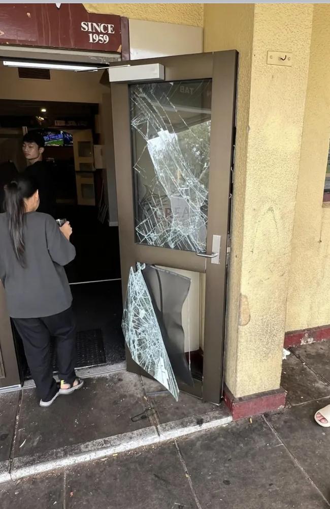 Damage sustained to Todd Tavern in Alice Springs after a large group of people attempted to smash their way inside. Picture: Supplied