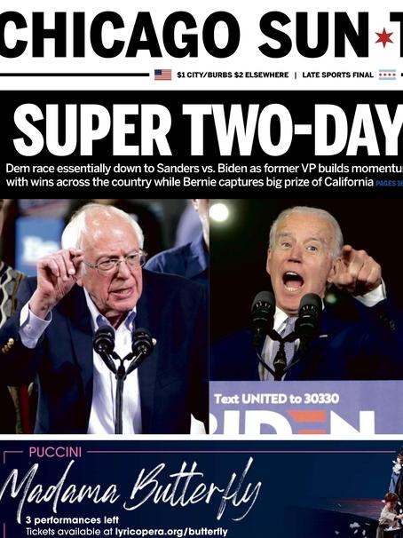 The Chicago Sun-Times front page. Picture: Chicago Sun Times