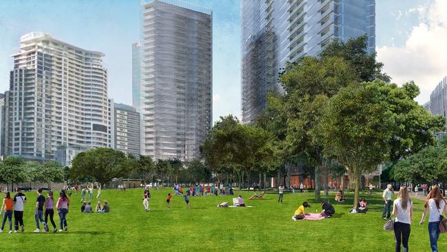 A rendering of Hickson Park from the next section of Barangaroo’s public domain.