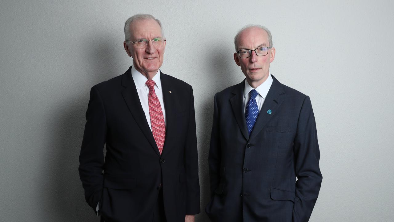 QBE CEO Andrew Horton and chairman Michael Wilkins at their AGM in Sydney. Picture: John Feder/The Australian