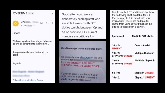 Emails and text messages sent to Queensland Police Service triple-0 staff multiple times per week.