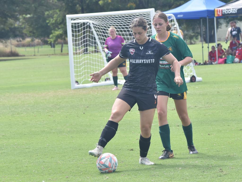 Frenchville Football six-a-side carnival, women's A final, Central versus Mackay Lions, at Jardine Park, Rockhampton, February 25, 2024.