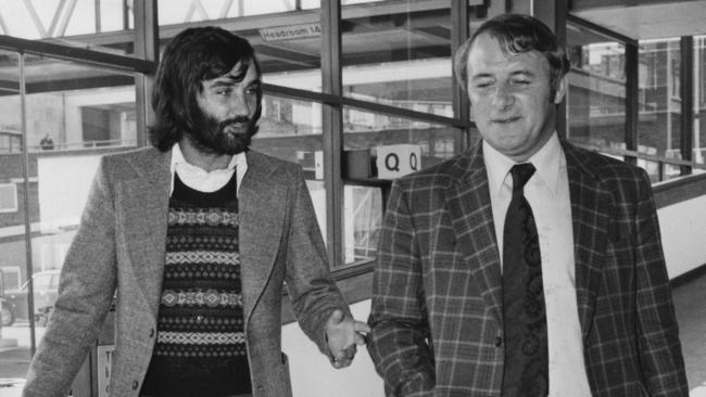 Former Manchester United and Scotland manager Tommy Docherty with the late great George Best.