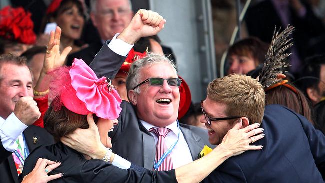 Gerry Ryan celebrates Americain’s Melbourne Cup win.