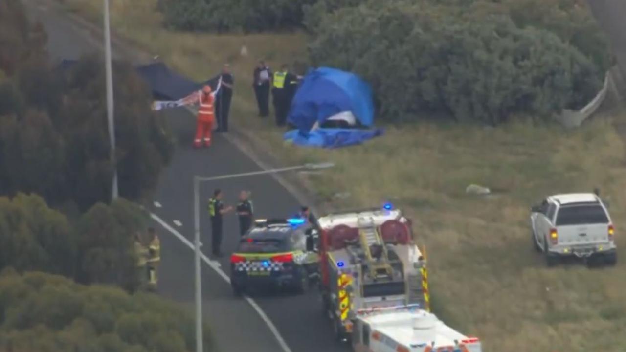 An object fell off the back of a truck before colliding with another car. Picture: 7 NEWS.