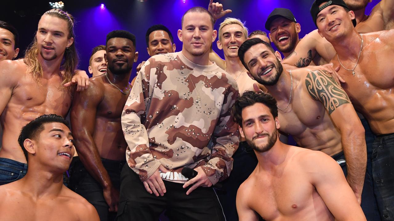 Magic Mike actor Channing Tatum (centre) is hoping to bring the Magic Mike Live stage show back to Australia. Picture: AAP