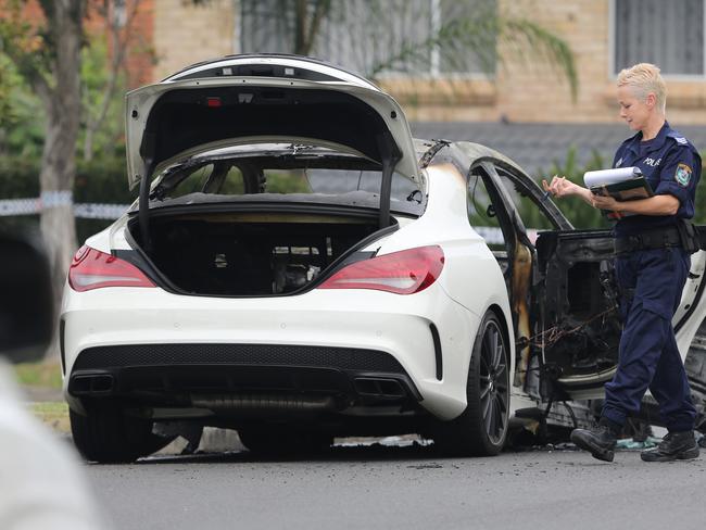 A white Mercedes was used as the getaway vehicle and was later found burnt out. Today it emerged the car was stolen by a criminal syndicate which targeted high-performance cars. Picture Craig Greenhill