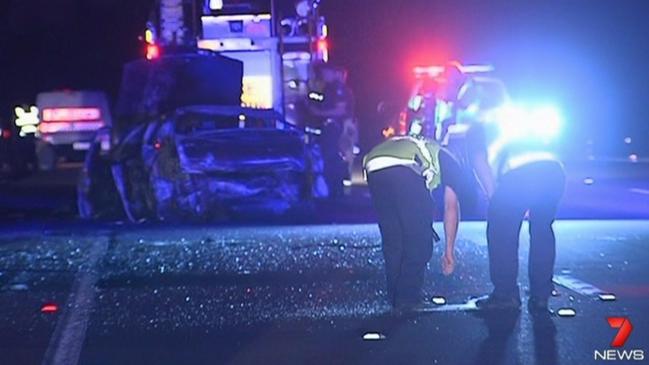 The scene of the crash on the M1 in Coomera in which driver Jordan Hayes-McGuinness and four other young people lost their lives. Photo: Channel 7