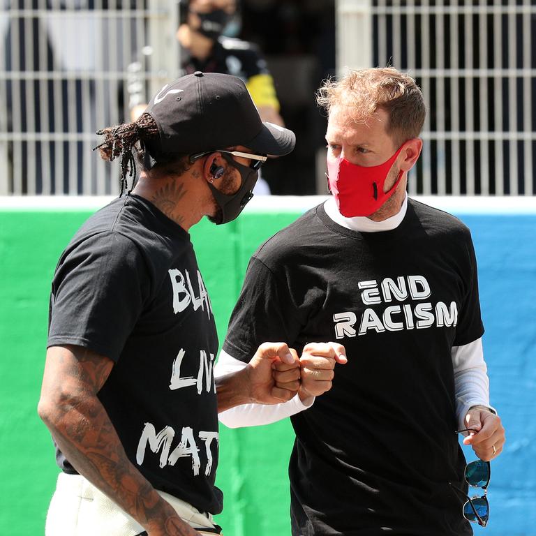 Lewis Hamilton has paid tribute to Sebastian Vettel after the German star announced his plans to retire from F1. Picture: Albert Gea/Pool via Getty Images