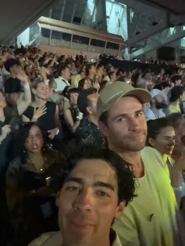 Joe Jonas panned the camera around to reveal Aussie star Liam Hemsworth. Picture: Luke Evans/Instagram