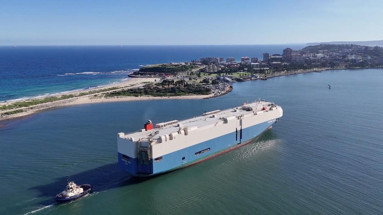 The car carrier Orchid Ace in Newcastle, NSW. Picture: YouTube/Port of Newcastle