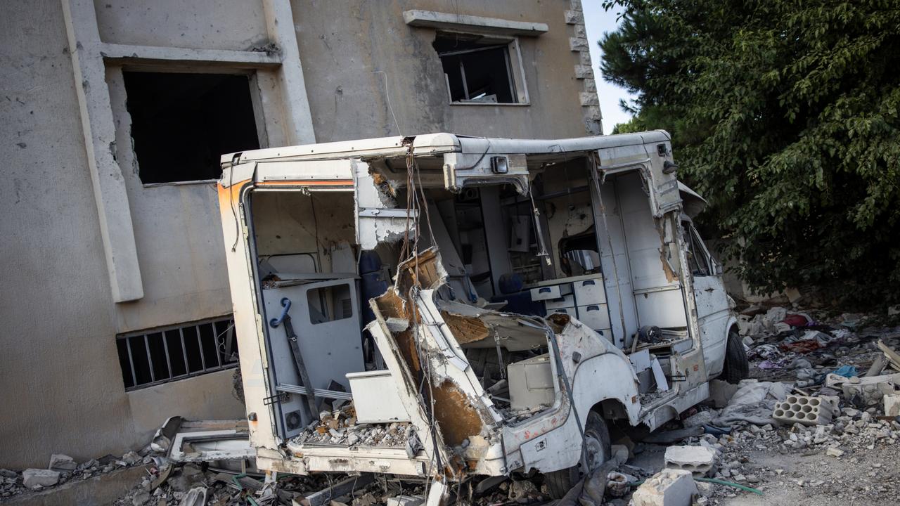 An ambulance destroyed in an Israeli strike is seen on August 24, 2024 at Mays Al-Jabal, Lebanon. Picture: Chris McGrath/Getty Images