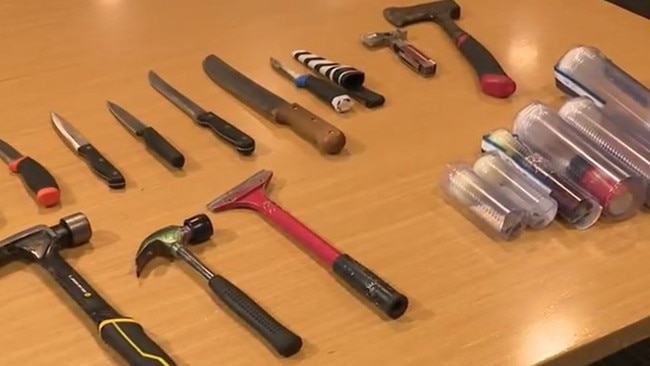 Children are among those who've been caught with weapons, including a tomahawk, axe, a machete and hammers, on the first weekend of new knife laws.