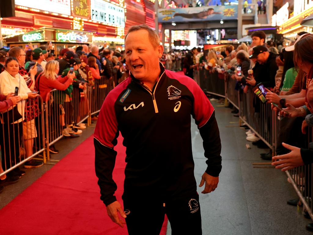 Kevin Walters greets fans during the NRL season launch at Fremont Street Experience. Picture: Getty Images