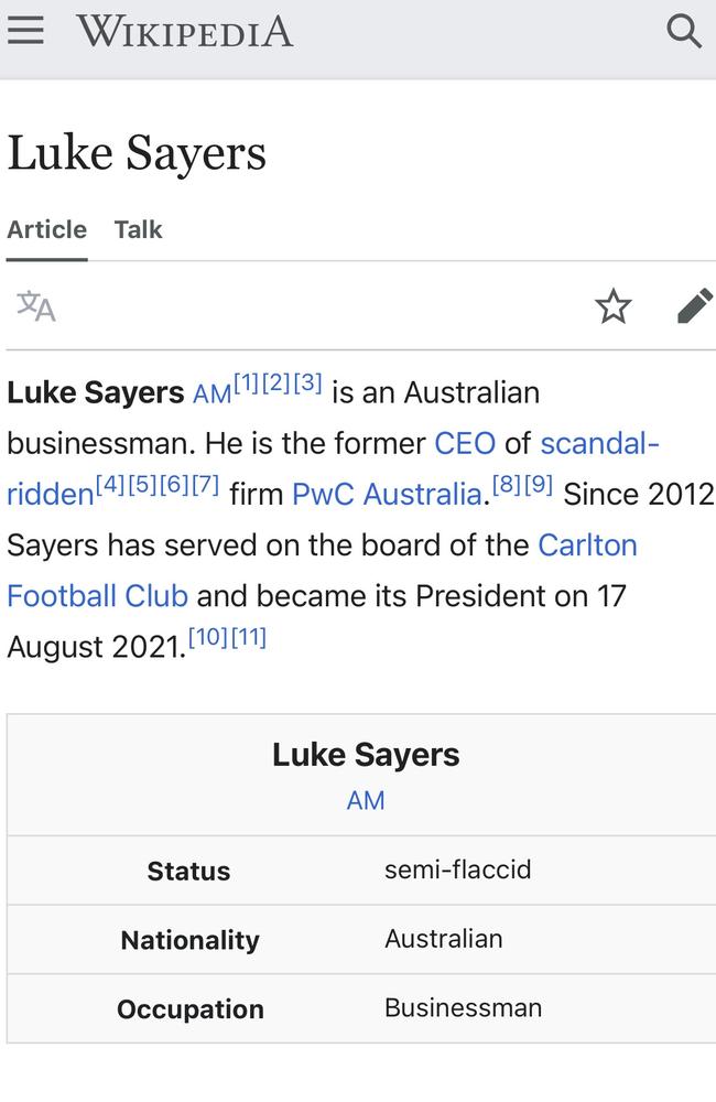 Luke Sayers' Wikipedia page