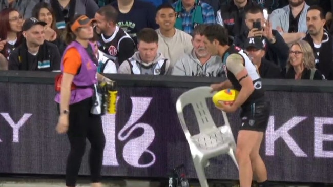 Butters wasn't happy with the GWS runner. Photo: Fox Sports