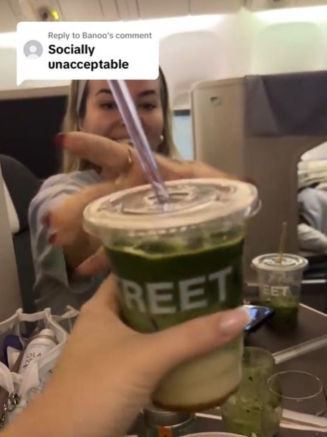 She even brought the takeaway cup from her favourite New York coffee shop with her. Picture: TikTok