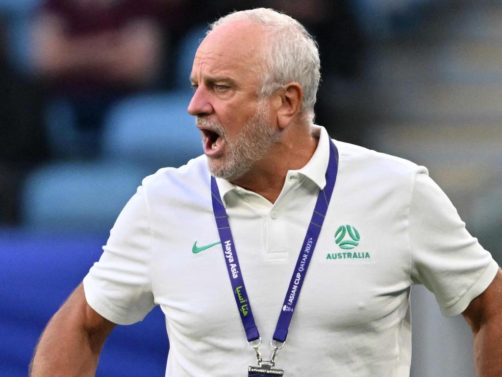 Graham Arnold’s Socceroos are vying for a spot in the quarter-finals. Picture: Hector Retamal/AFP