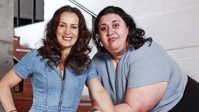 DAILY TELEGRAPH. SEPTEMBER 27, 2022.Pictured at the Belvoir Theatre in Surry Hills today is Chanella Macri and Lucia Mastrantone, who will play Josie and her mother Christina in upcoming production of Looking For Alibrandi. Picture: Tim Hunter.