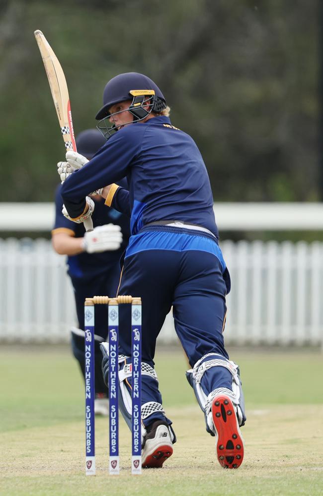 Finn Thallon batting for Northern Suburbs against Toombul in their Under 17 cricket clash at Ian Healy Oval on Sunday. Picture Lachie Millard