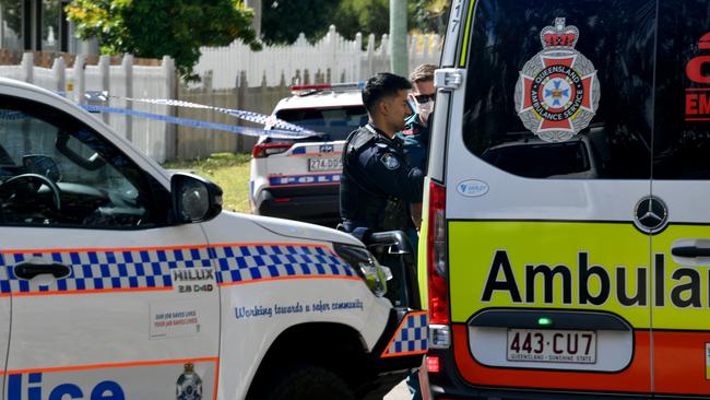 Police at the scene of the stabbing on Nelson street, South Townsville. Picture: Evan Morgan