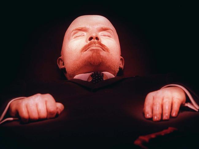 The embalmed body of Vladimir Lenin, founder of the Soviet Union, is on display in his tomb on Moscow's Red Square in 1997. Lenin is one of several world leaders whose bodies have been preserved and put on perpetual display. Picture: AP Photo/Sergei Karpukhin