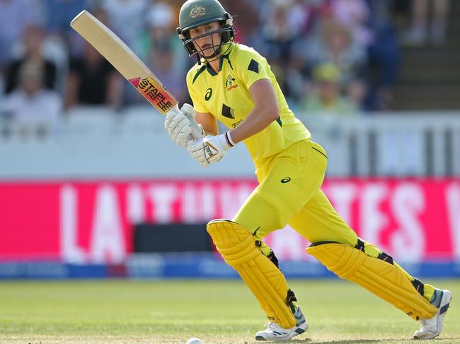 TAUNTON, ENGLAND - JULY 18: Ellyse Perry of Australia plays a shot during the Women's Ashes 3rd We Got Game ODI match between England and Australia at The Cooper Associates County Ground on July 18, 2023 in Taunton, England. (Photo by Steve Bardens/Getty Images)