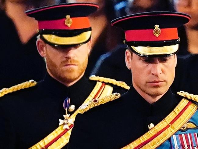 Prince William and Prince Harry stand guard over the Queen’s coffin. Picture: Getty Images.