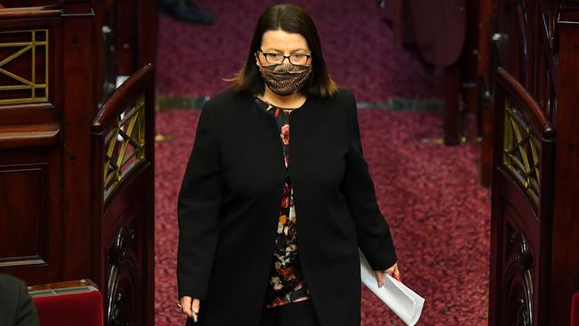 Victorian Health Minister Jenny Mikakos arrives at the Legislative Council in Melbourne, where she refused to answer questions on her pandemic response on Tuesday, Picture: AAP