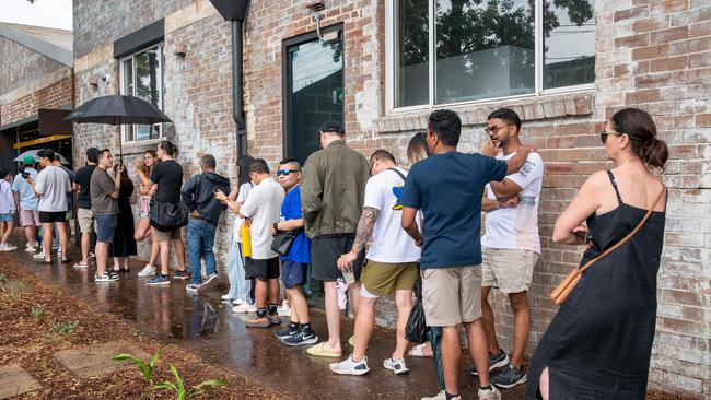 Extraordinarily long lines to for Lune bakery opening day in Rosebery. Picture Thomas Lisson