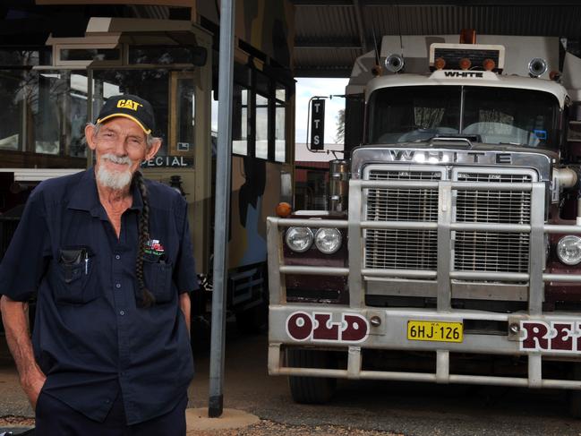 Willie Coutts 'Nelson'  is known for his long hair and history within the Northern Territory trucking community. Willie was recently inducted to the Truckies Wall of Fame in Alice Springs this past weekend. Willie spent the majority of his career based in Darwin, operating a fleet of 5 White Road Buses, much like the retired one behind Willie at the Alice Springs Transportation Museum.