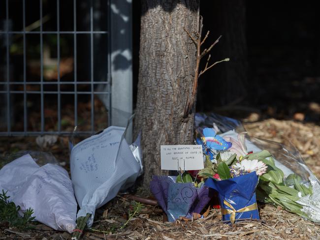 Flowers for victims at Newmarch House. Picture: Tim Pascoe