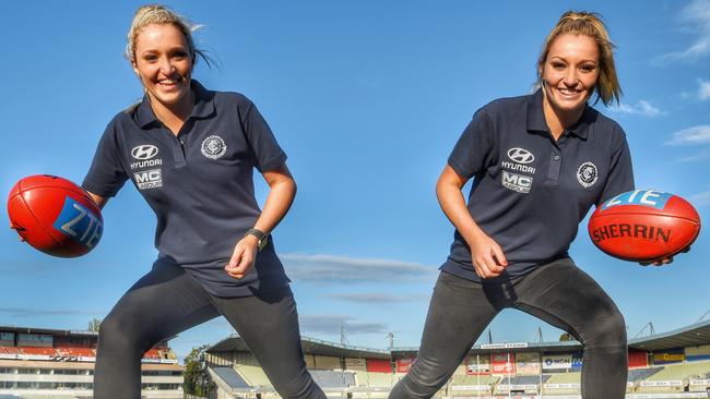 Identical twins Jess and Sarah Hosking were both drafted by Carlton. Picture: Tony Gough