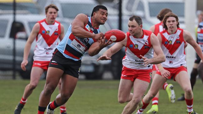 Toutai Havea spent much of the pre-season bulking up and he now cuts an imposing figure in the Lauderdale forward line. Picture: LUKE BOWDEN