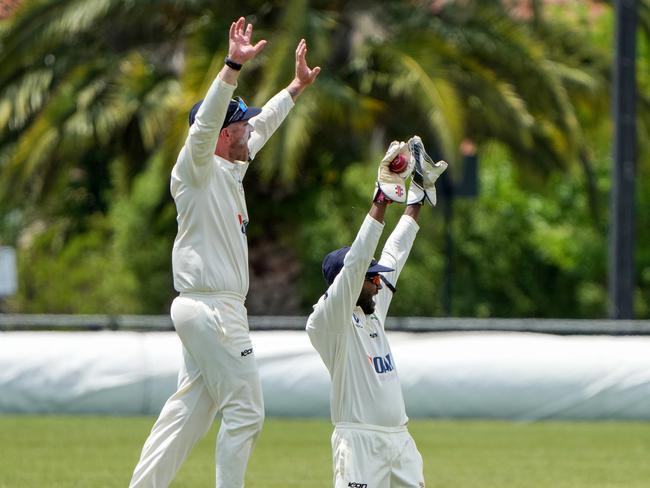 VSDCA: Oakleigh v Altona at Warrawee Park. December 7th 2024. Wicket of Connor Brown, caught by Bhanuka Samarakkody off the bowling of Alexander Jones. Picture : George Sal