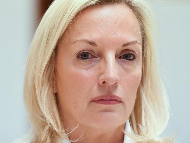 Former Australia Post CEO Christine Holgate appears before a Senate inquiry into changes at Australia Post, at Parliament House in Canberra, Tuesday, April 13, 2021. (AAP Image/Mick Tsikas) NO ARCHIVING