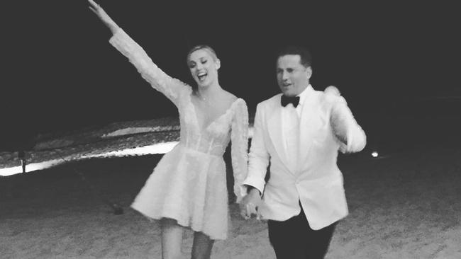 Karl Stefanovic and Jasmine Yarbrough in the controversial wedding mini-dress. Picture: Instagram