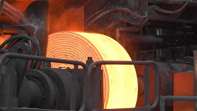 Steel manufacturing out of BlueScope Australia’s Wollongong manufacturing facility. Picture: NewsWire / Simon Bullard.