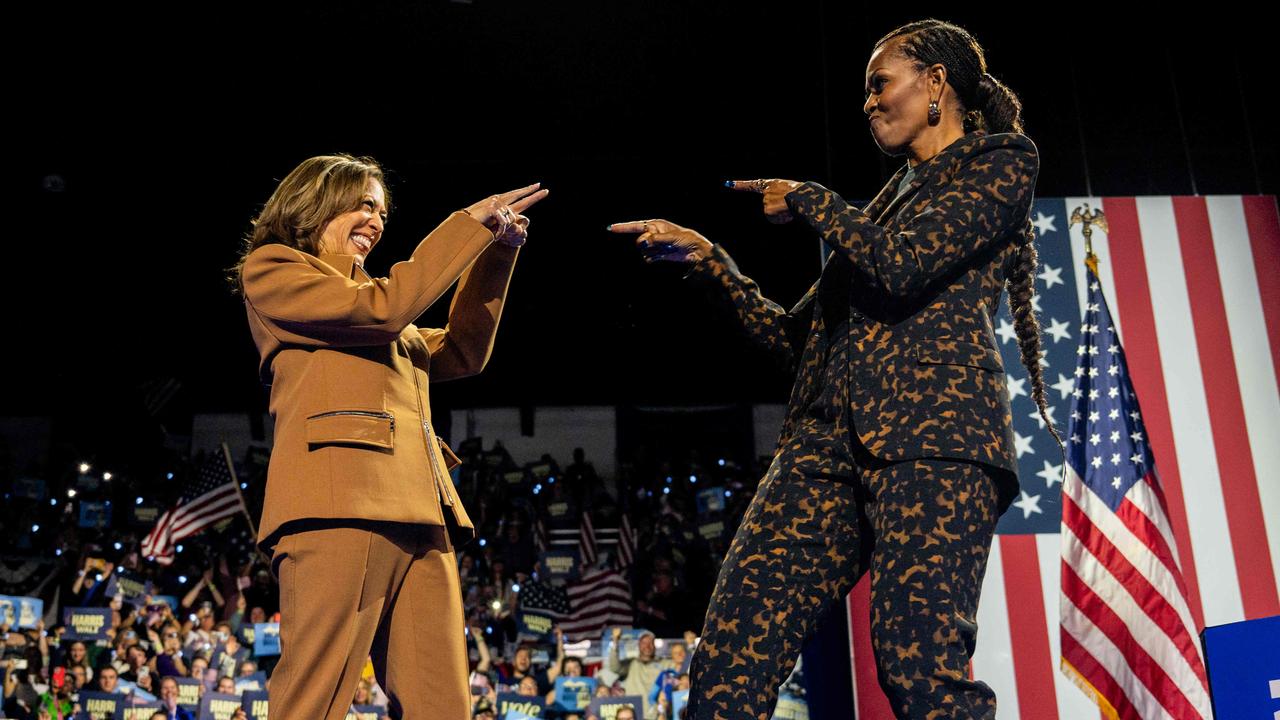 Kamala Harris and Michelle Obama on stage today. Picture: Brandon Bell/Getty Images/AFP