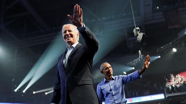 Biden and Barack Obama campaigning in Philadelphia before the midterm elections in November, in which the Democrats performed better than expected. Picture: Kevin Lamarque/Reuters/The Times