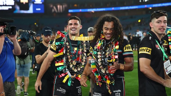 Cleary has backed halves partner Jarome Luai to decide his own future, as he weighs up a move away from Penrith. Picture: NRL Images.