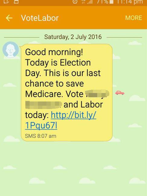 <i>Herald Sun</i> reader Tony Robinson received this text message. Picture: Supplied