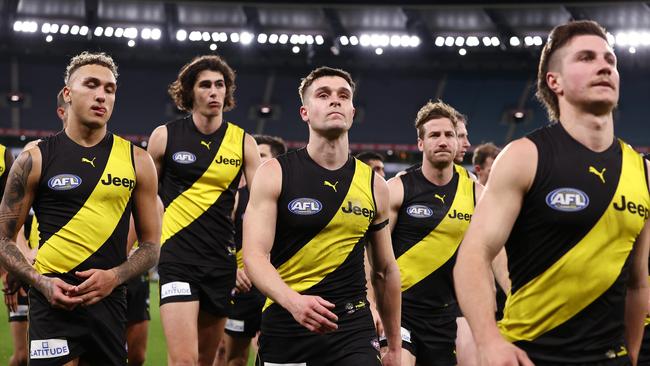 Richmond players trudge off the ground post-game. Picture: Michael Klein