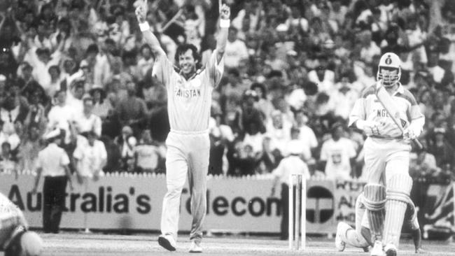 Imran Khan celebrates Pakistan's win in the 1992 World Cup final. MCG.