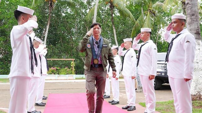 Philippine President Ferdinand Marcos, arriving at the South China Sea Forces Headquarters in Puerto Princesa, Palawan, on Sunday, said the Philippines “will not be intimidated” by anyone after a violent clash between the Filipino navy and the Chinese coast guard in the South China Sea. Picture: Presidential Communications Office (PCO)/AFP