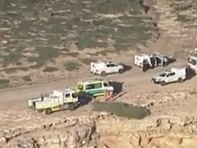 A rescue mission is underway trying to retrieve a fisherman who fell from a cliff at Honiton on the Yorke Peninsula. Pictures: 7 News