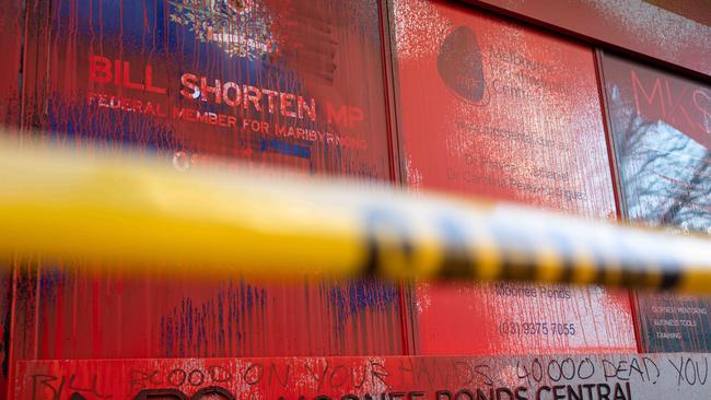 The electorate office of Labor MP Bill Shorten was vandalised by pro-Palestine protesters. Picture: NewsWire/Diego Fedele