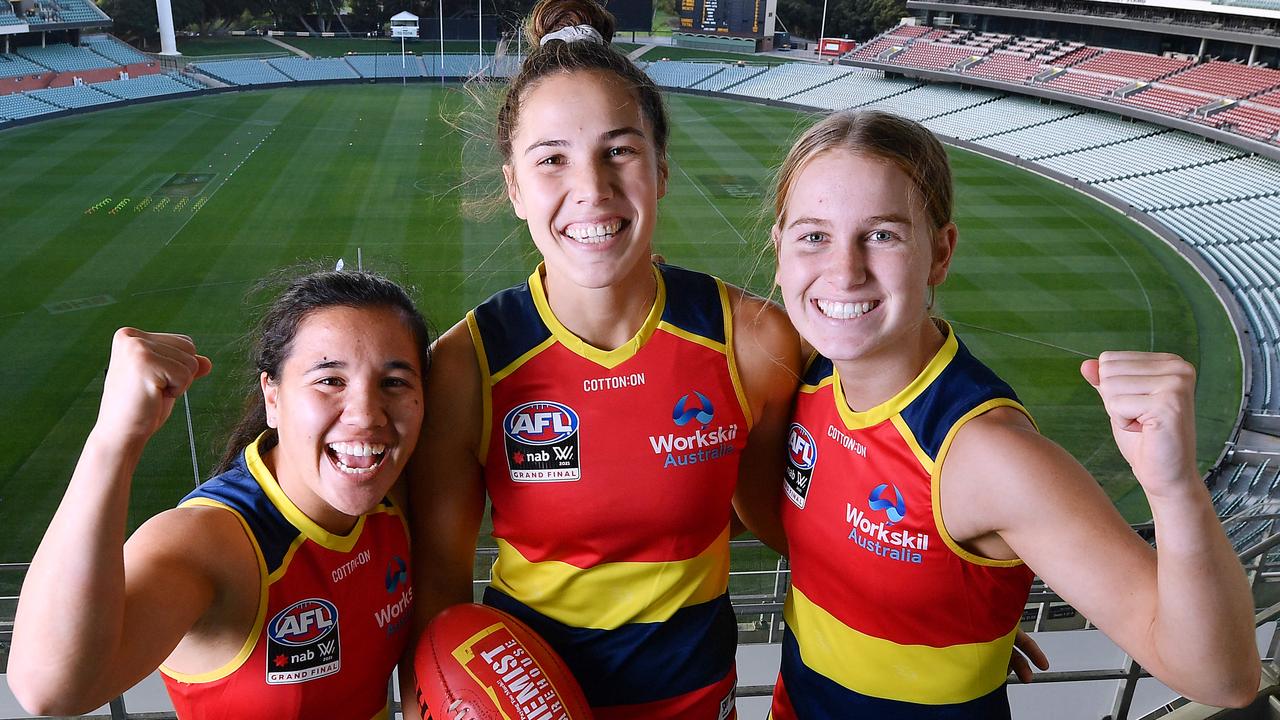 Najwa Allen (centre) is among three changes to the Crows’ team that will enter the grand final. Picture: Mark Brake